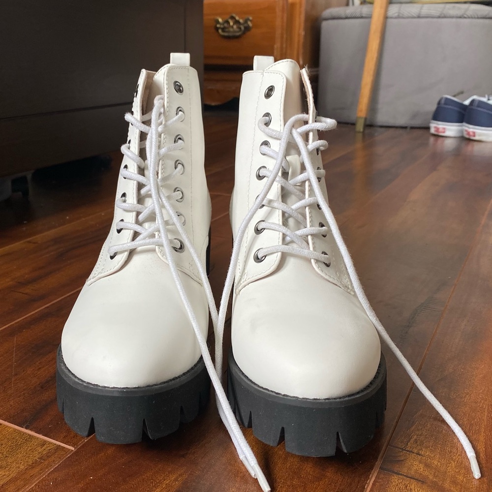 White chunky biker boots